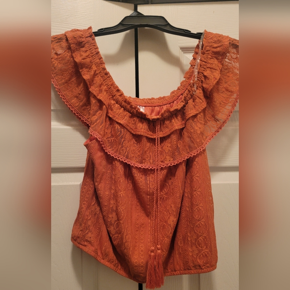 No Boundaries Juniors Ruffled Off The Shoulder Lace Top, Size XXL Fairycore